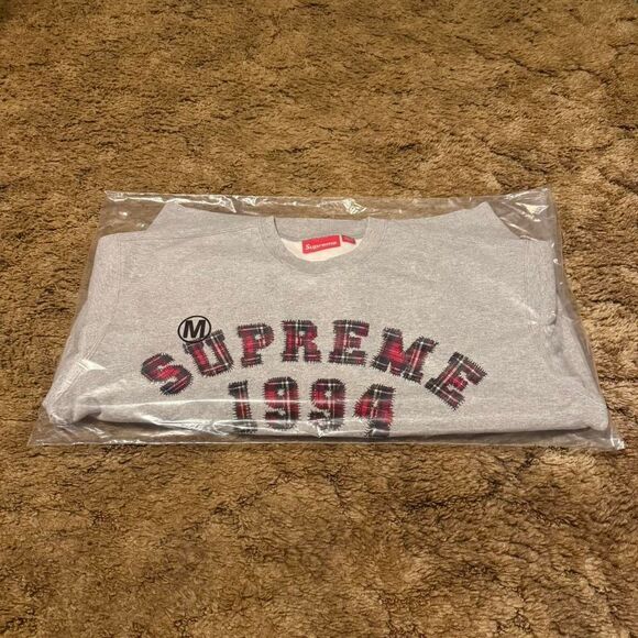 Supreme Plaid Arc Crewneck Sweatshirt Heather Grey Medium